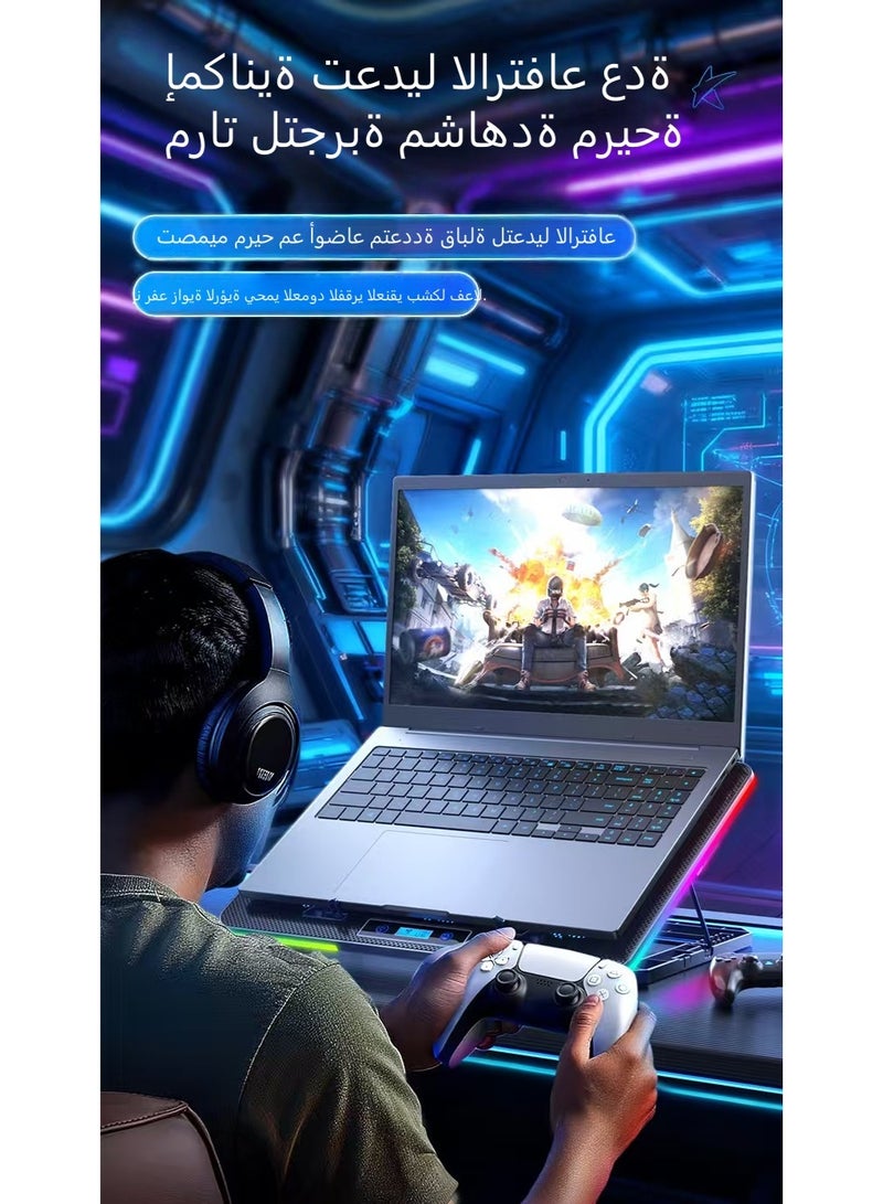 Laptop cooling pad with 8 silent LED fans, suitable for 11-17 inch laptops, displays fan speed, 7 height settings, suitable for gaming laptops. - Image 5